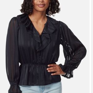 SAM EDELMAN WOMEN’S VERMONT RUFFLED COLLAR PEPLUM BLOUSE IN BLACK SIZE SMALL NWT